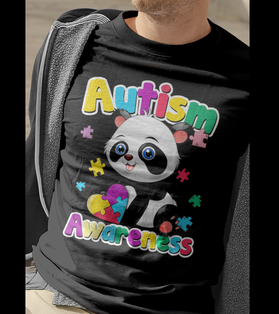 Autism Awareness Panda Heart Puzzle T-Shirt