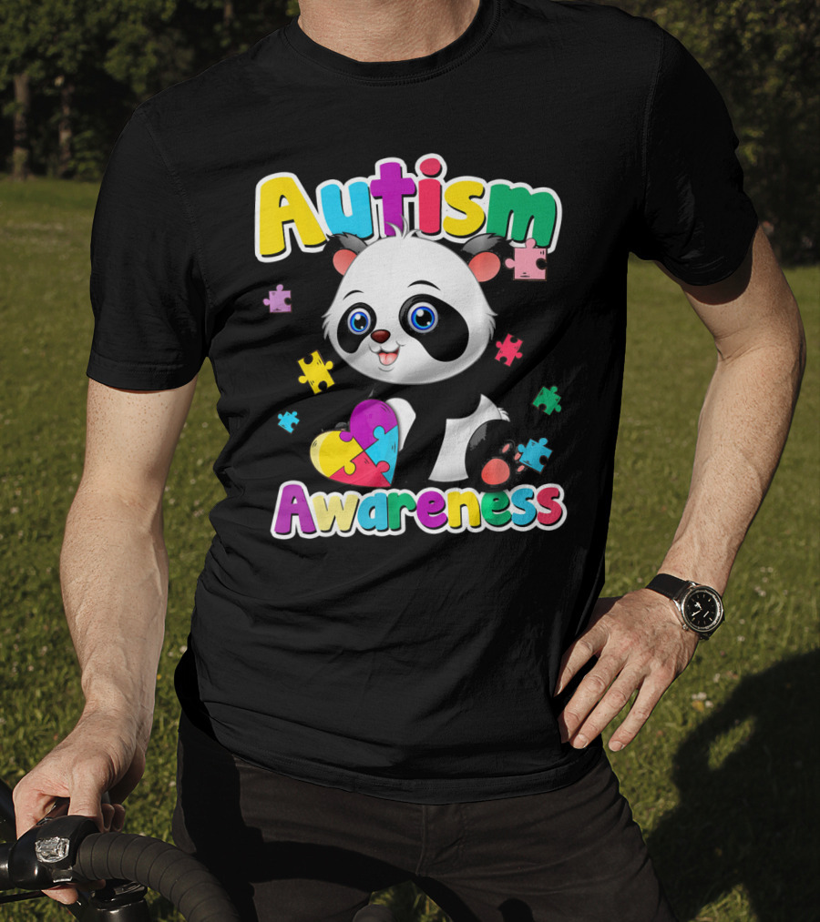 Autism Awareness Panda Heart Puzzle T-Shirt