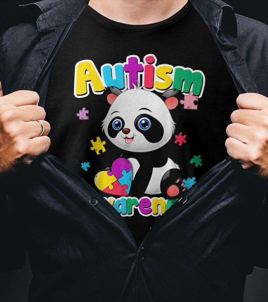 Autism Awareness Panda Heart Puzzle T-Shirt