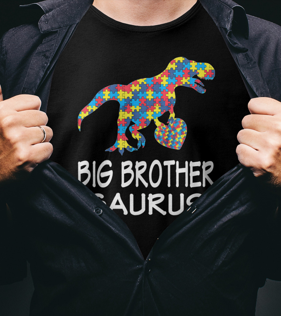 Big Brother Saurus Autism Puzzle Dinosaur T-Shirt