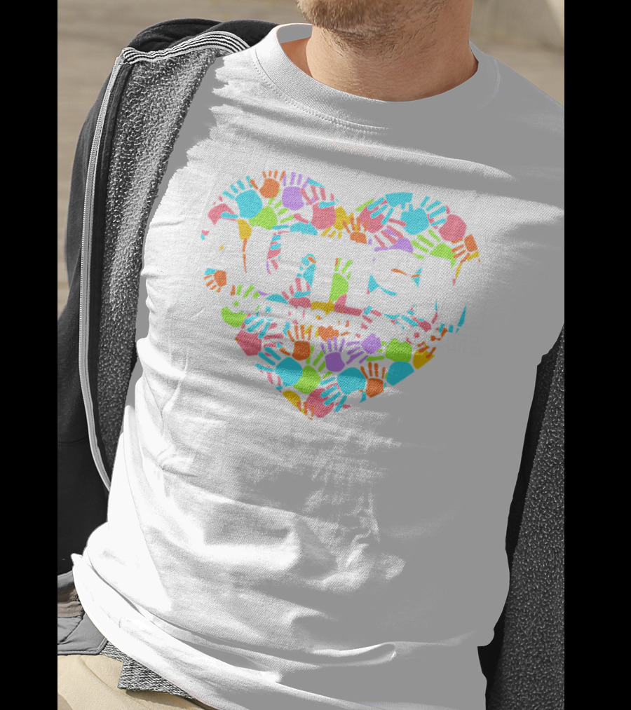 AUTISM SUPPORT EDUCATE ADVOCATE Colorful Heart Hands T-Shirt