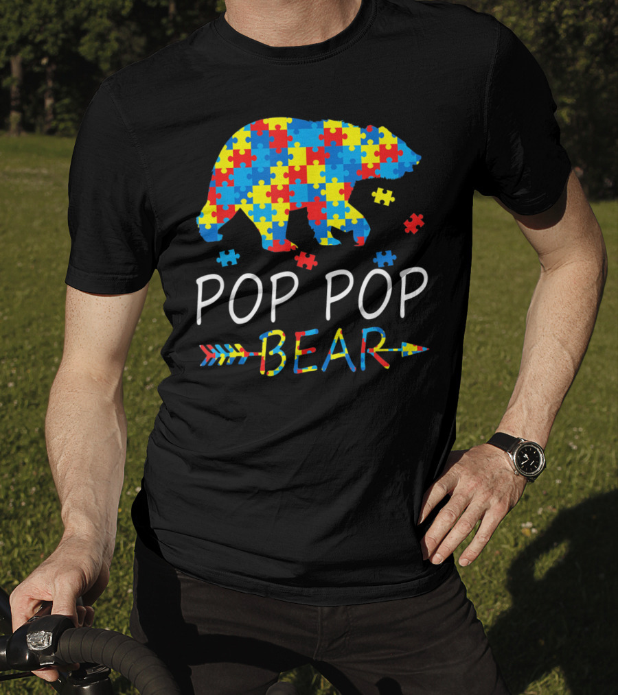 Pop Pop Bear Puzzle Autism Awareness Mens T-Shirt