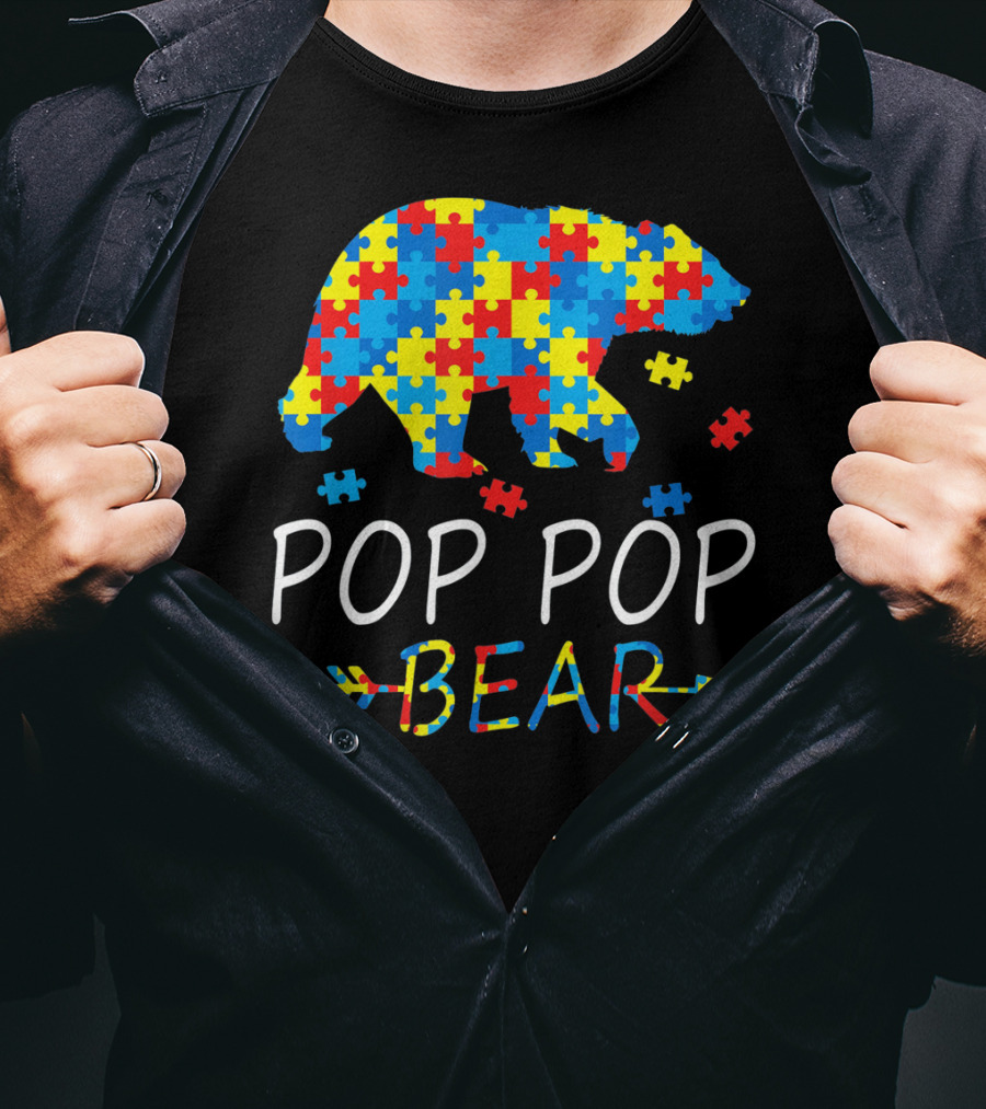 Pop Pop Bear Puzzle Autism Awareness Mens T-Shirt