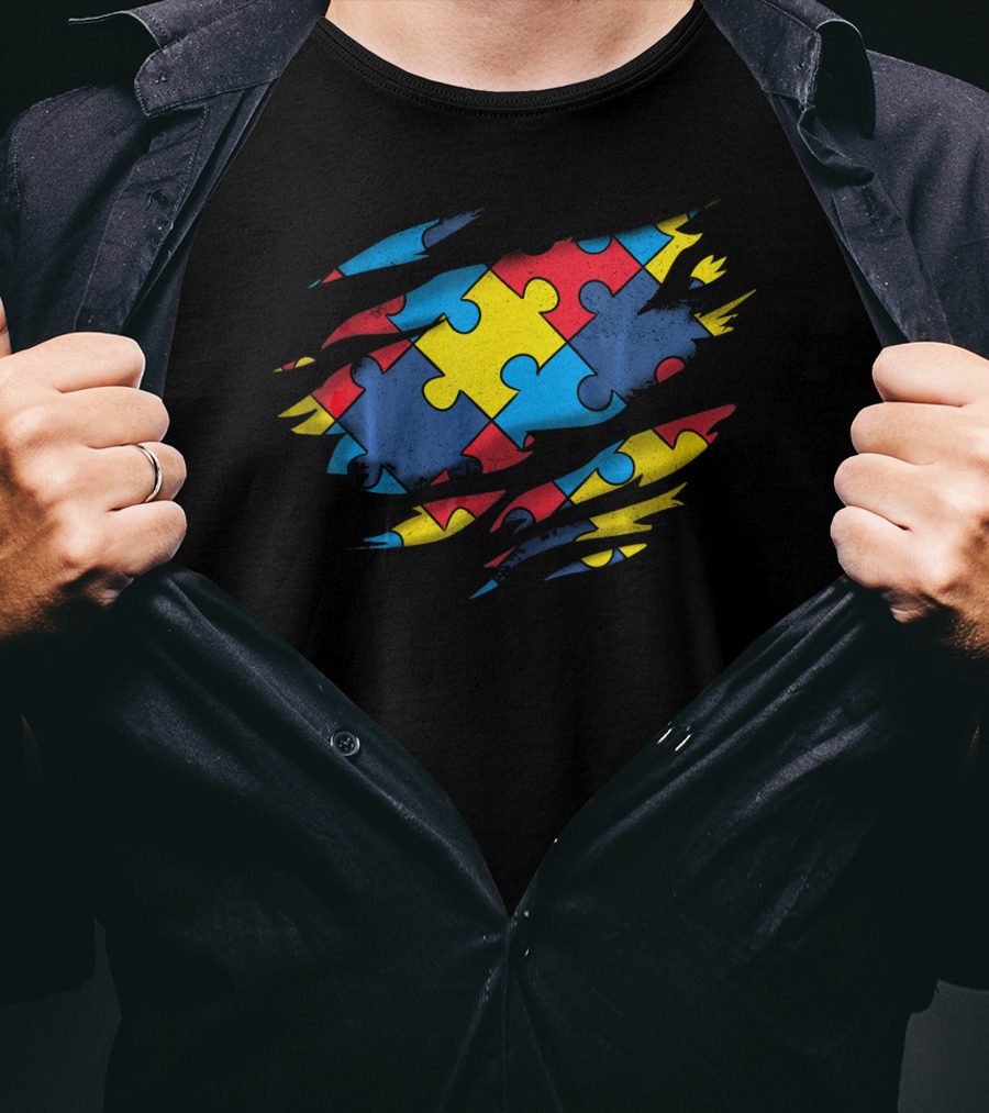 Autism Awareness Puzzle Pattern Superhero T-Shirt