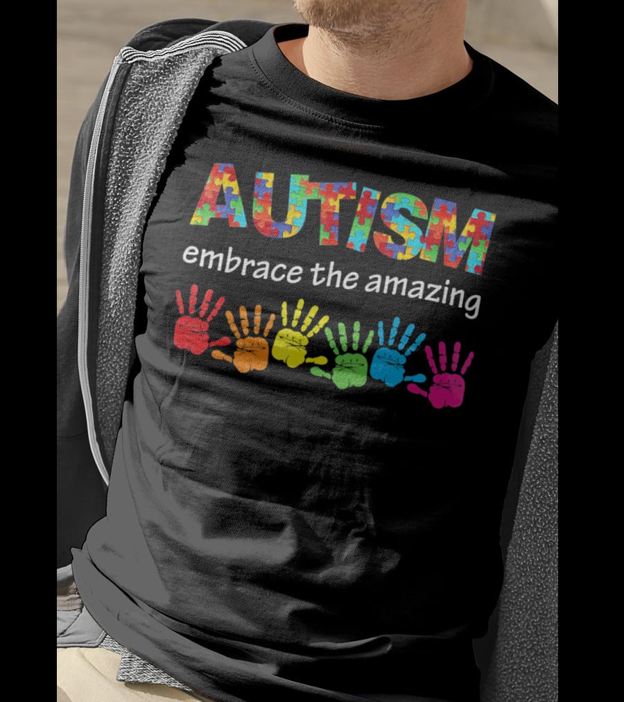 AUTISM Embrace The Amazing Rainbow Handprints Puzzle T-Shirt