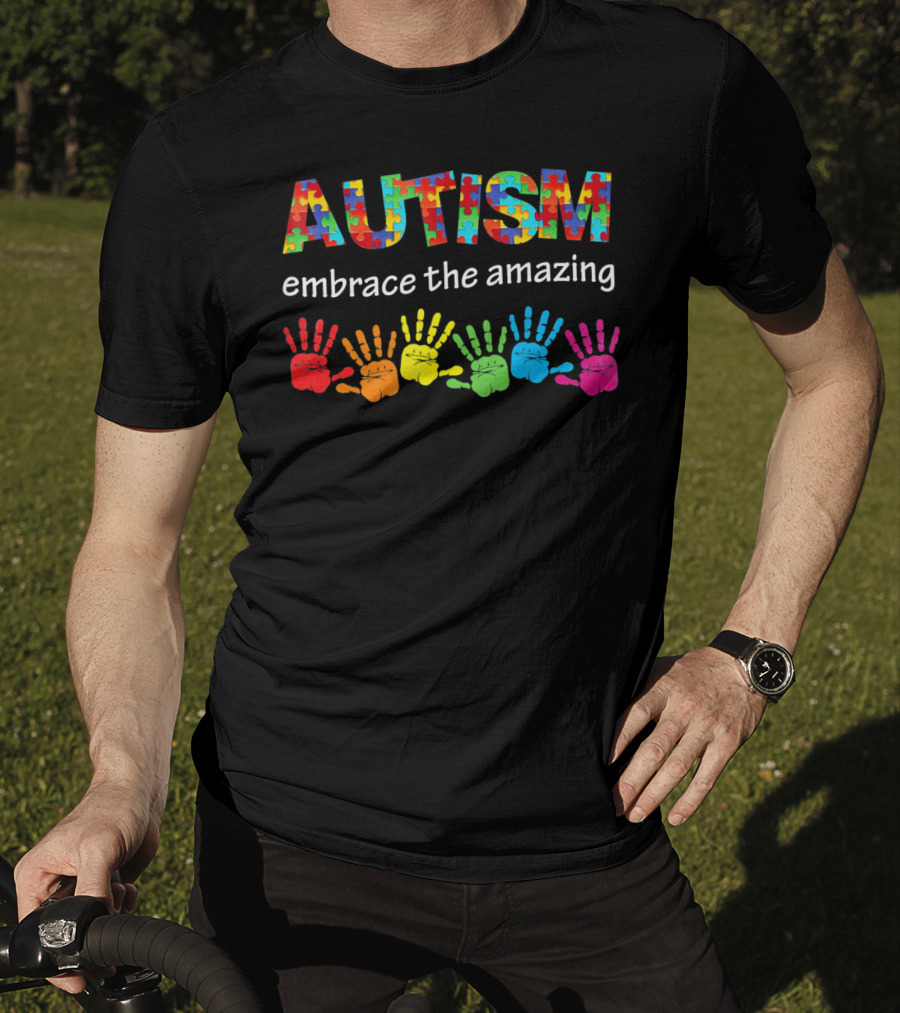 AUTISM Embrace The Amazing Rainbow Handprints Puzzle T-Shirt