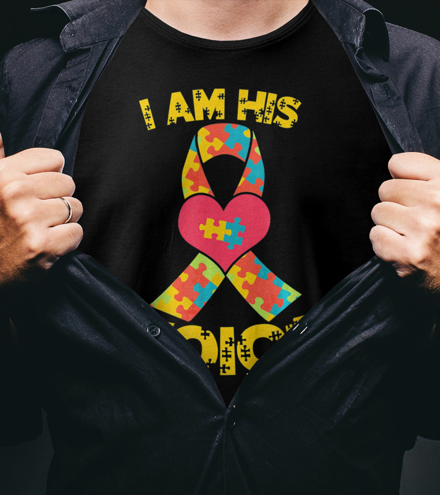 I Am His Voice Autism Awareness Puzzle Ribbon Heart T-Shirt