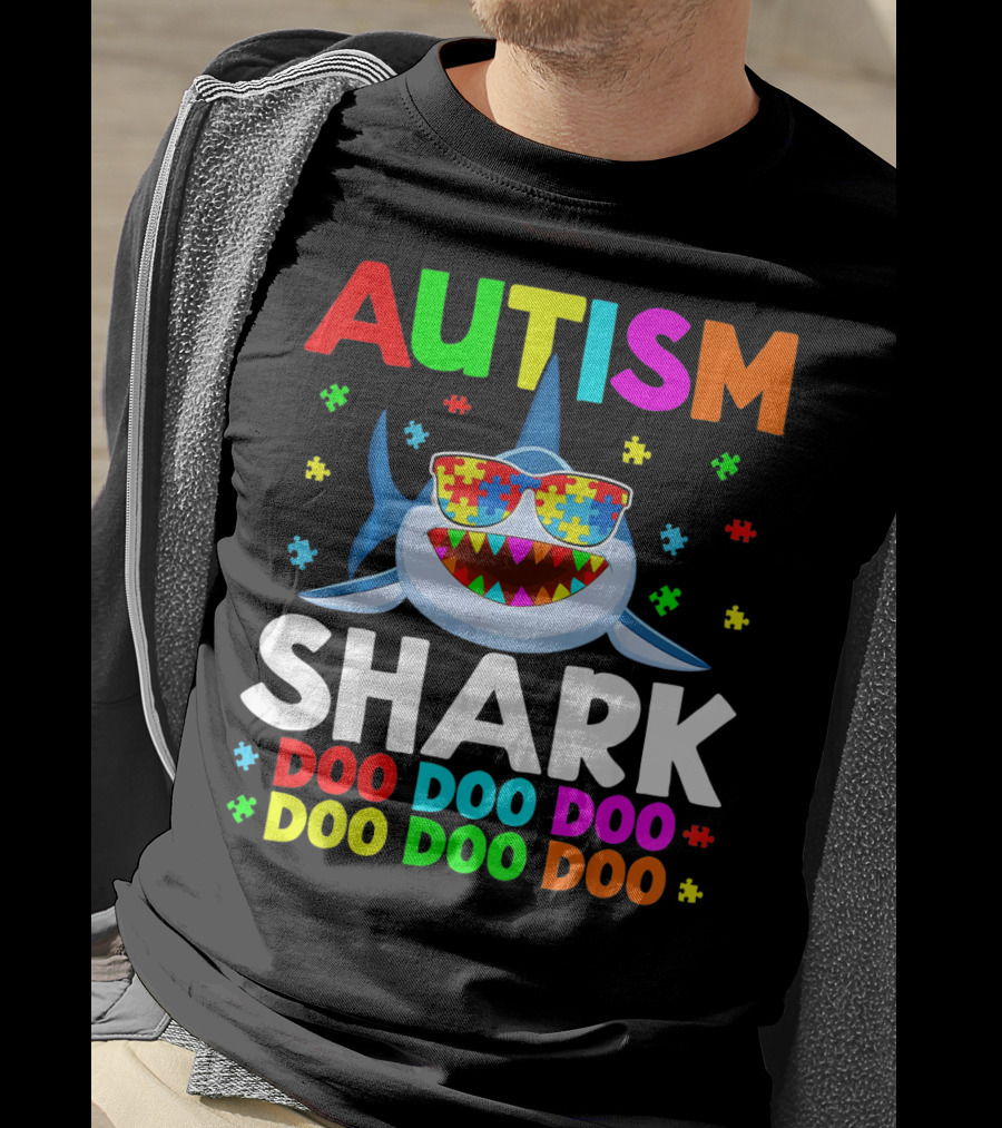 Autism Shark Doo Doo Doo Puzzle Autism Shark Sunglasses T-Shirt