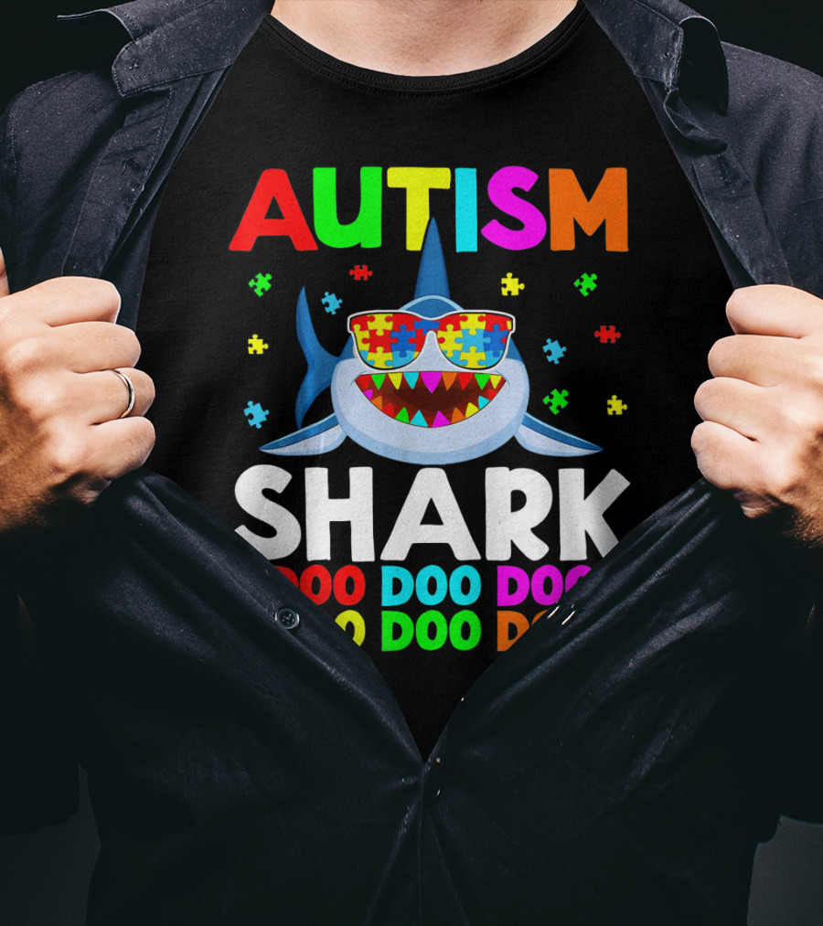 Autism Shark Doo Doo Doo Puzzle Autism Shark Sunglasses T-Shirt