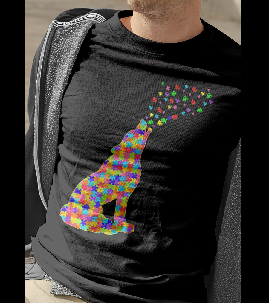 Wolf Puzzle Autism Awareness Puzzle Pieces T-Shirt