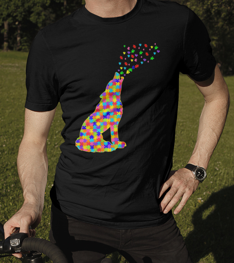 Wolf Puzzle Autism Awareness Puzzle Pieces T-Shirt