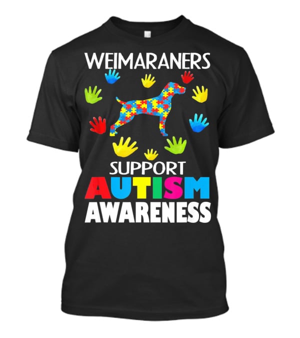 Weimaraners Support Autism Awareness Puzzle Piece Dog With Colorful Hands T-Shirt