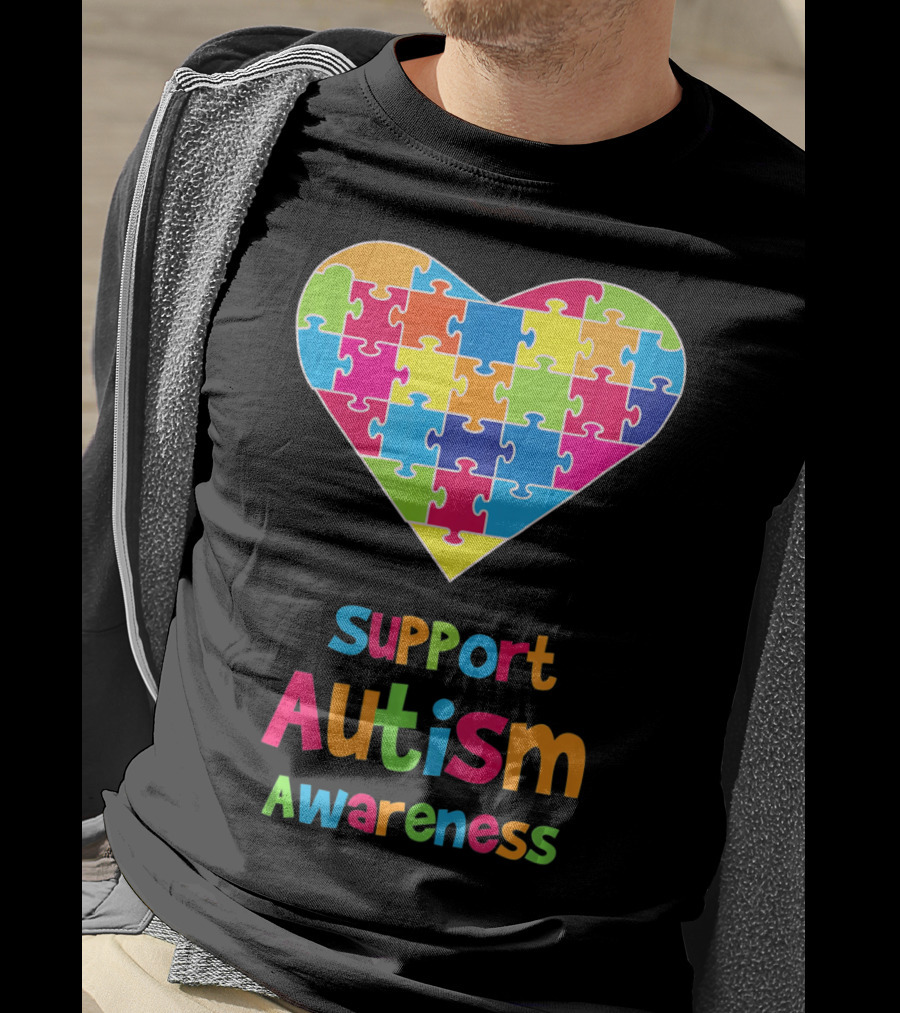 Support Autism Awareness Heart Puzzle T-Shirt