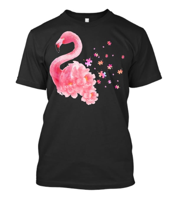Flamingo Puzzle Autism Awareness Floral Elements T-Shirt