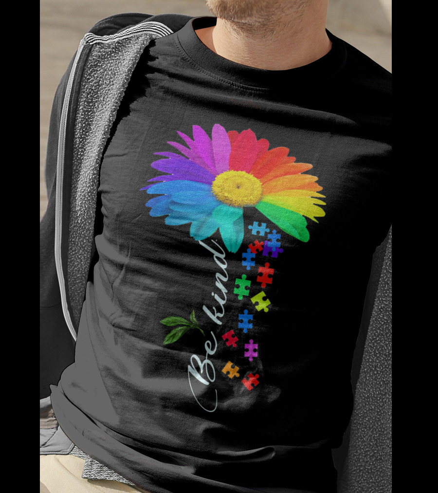 Be Kind Autism Awareness Choose Kindness Rainbow Flower Puzzle Pieces T-Shirt