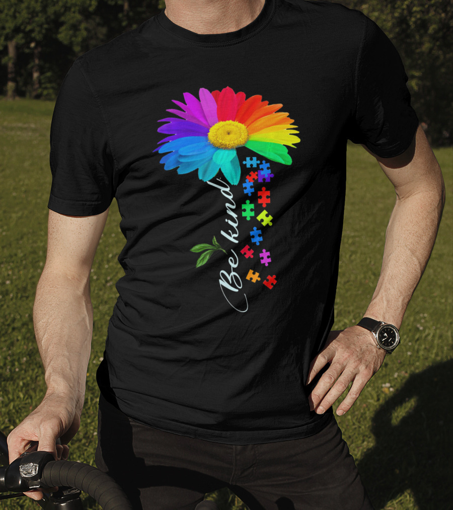 Be Kind Autism Awareness Choose Kindness Rainbow Flower Puzzle Pieces T-Shirt