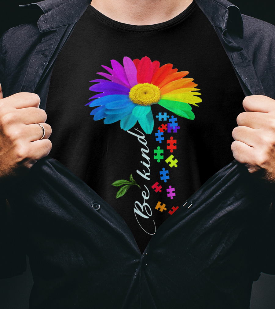 Be Kind Autism Awareness Choose Kindness Rainbow Flower Puzzle Pieces T-Shirt