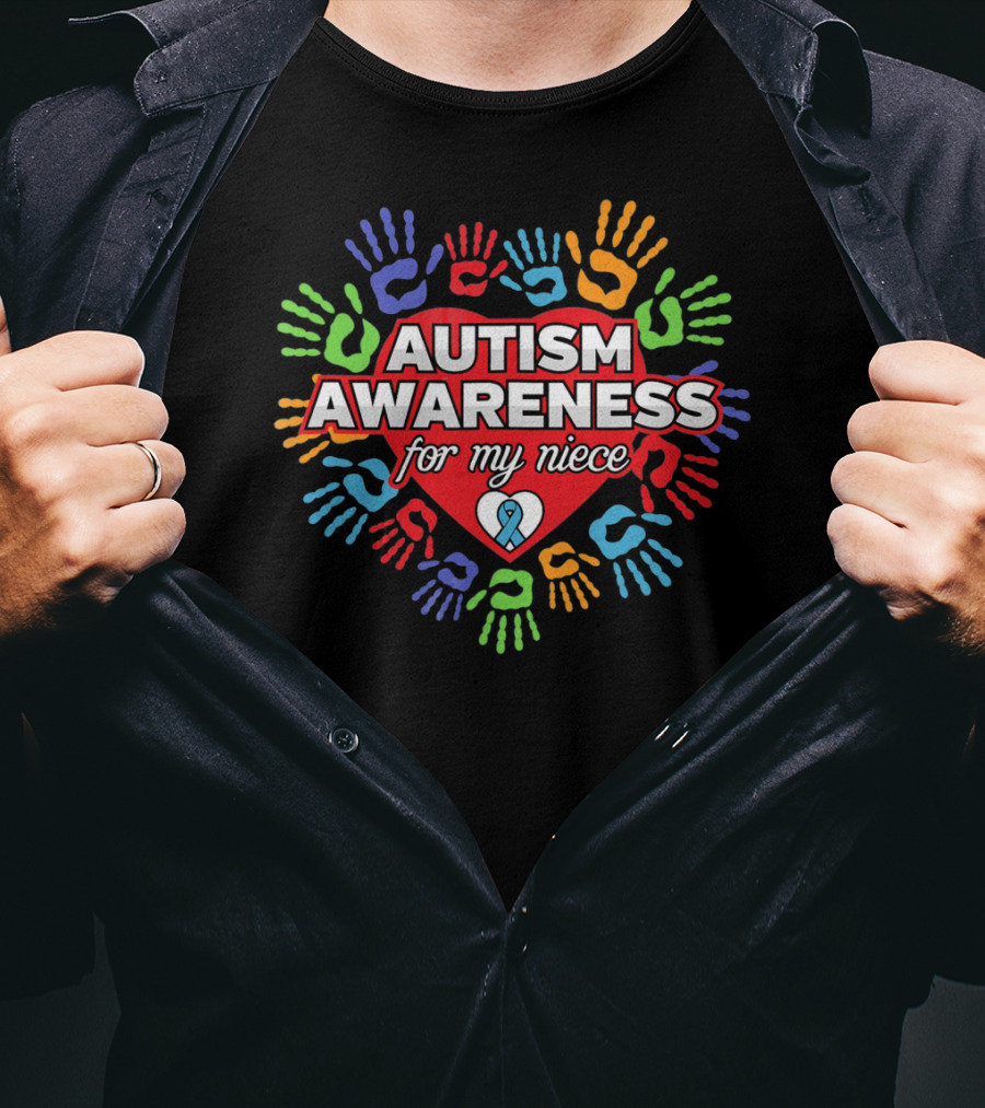 Autism Awareness For My Niece Heart With Colorful Hands T-Shirt