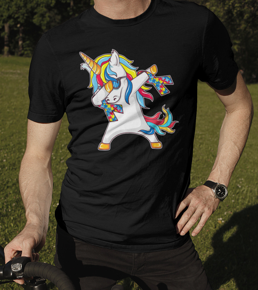 Autism Awareness Unicorn With Colorful Puzzle Dabbing Pose T-Shirt