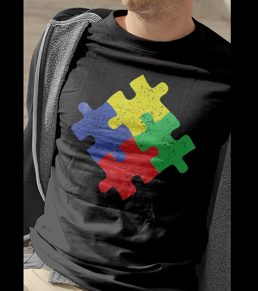 Retro Puzzle Piece Autism Awareness T-Shirt