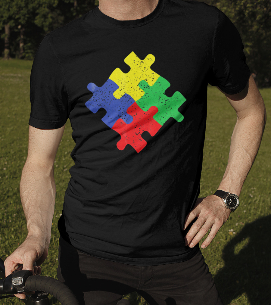 Retro Puzzle Piece Autism Awareness T-Shirt