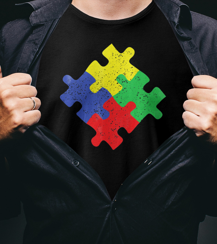 Retro Puzzle Piece Autism Awareness T-Shirt