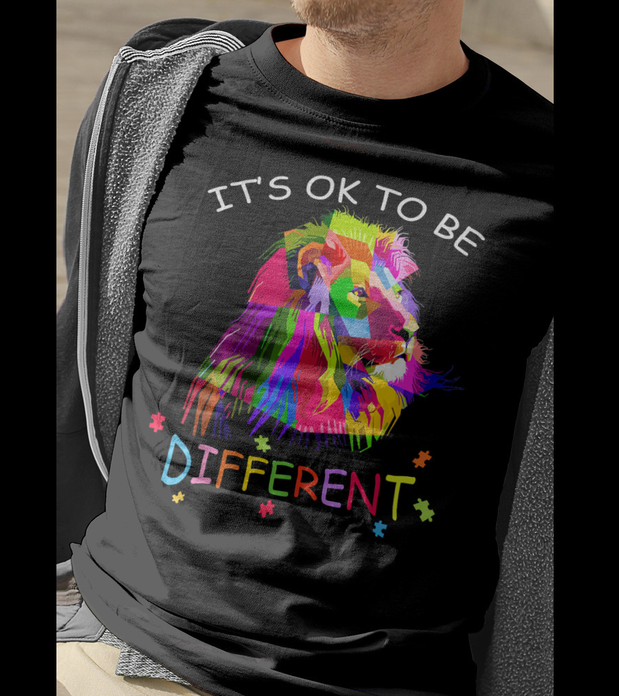 It's OK To Be Different Autism Awareness Colorful Lion T-Shirt
