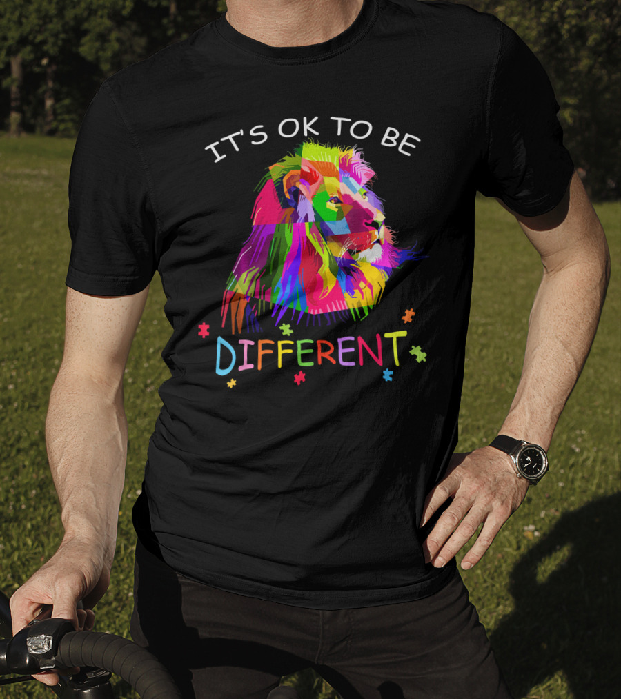 It's OK To Be Different Autism Awareness Colorful Lion T-Shirt