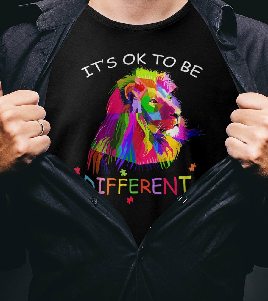 It's OK To Be Different Autism Awareness Colorful Lion T-Shirt