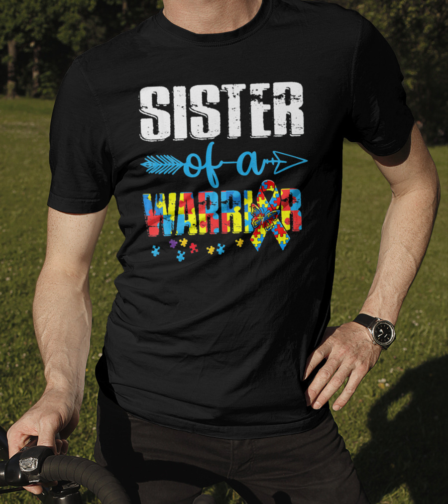 Sister Of A Warrior Puzzle Ribbon Autism Awareness T-Shirt