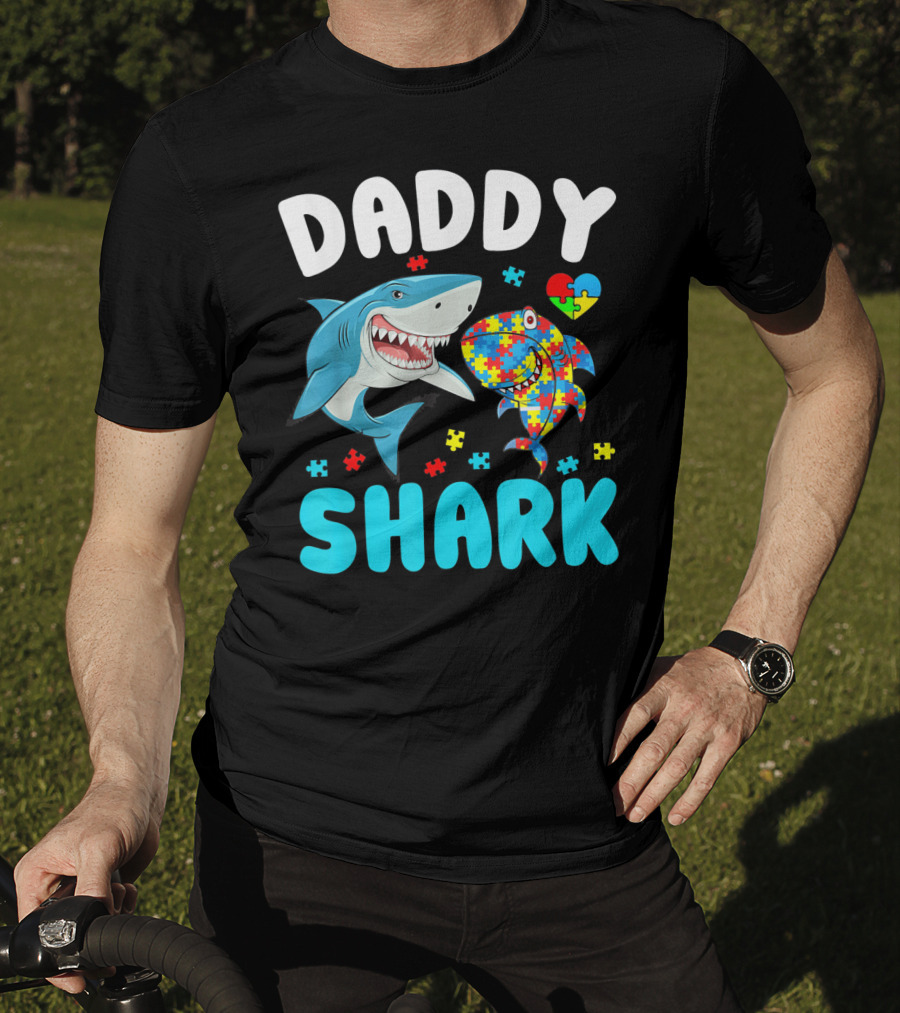 Daddy Shark Autism Awareness Puzzle Heart T-Shirt