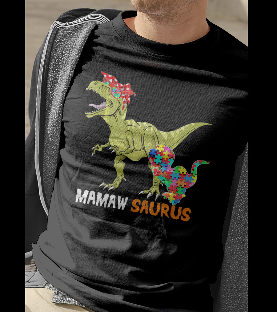 Mamaw Saurus Dinosaur Puzzle Bandana T-Shirt
