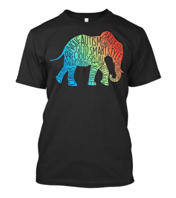 Autism Awareness Elephant Collage Brave Unique Precious Bright Smart Strong T-Shirt