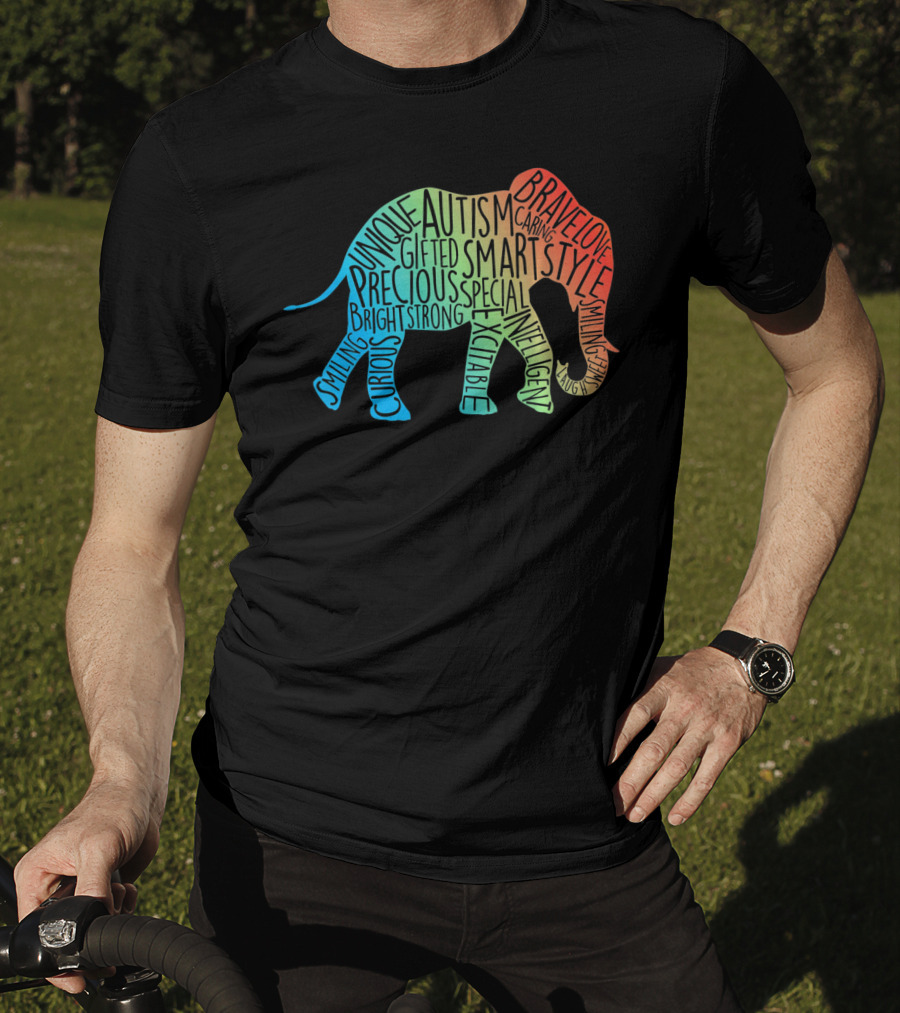 Autism Awareness Elephant Collage Brave Unique Precious Bright Smart Strong T-Shirt