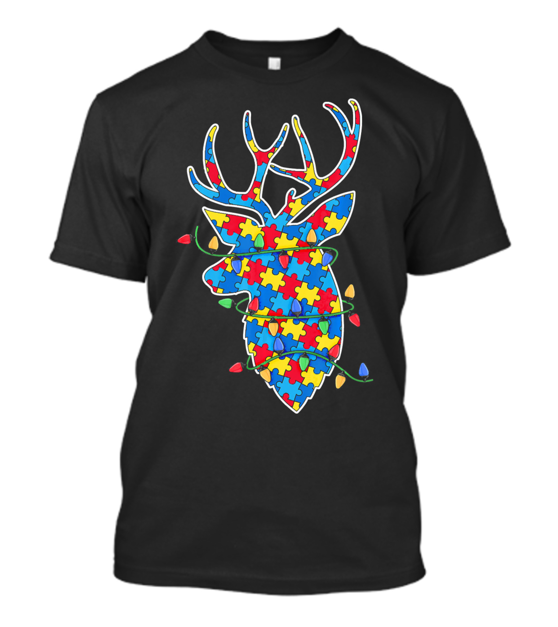 Christmas Autism Awareness Mom Puzzle Reindeer Lights T-Shirt