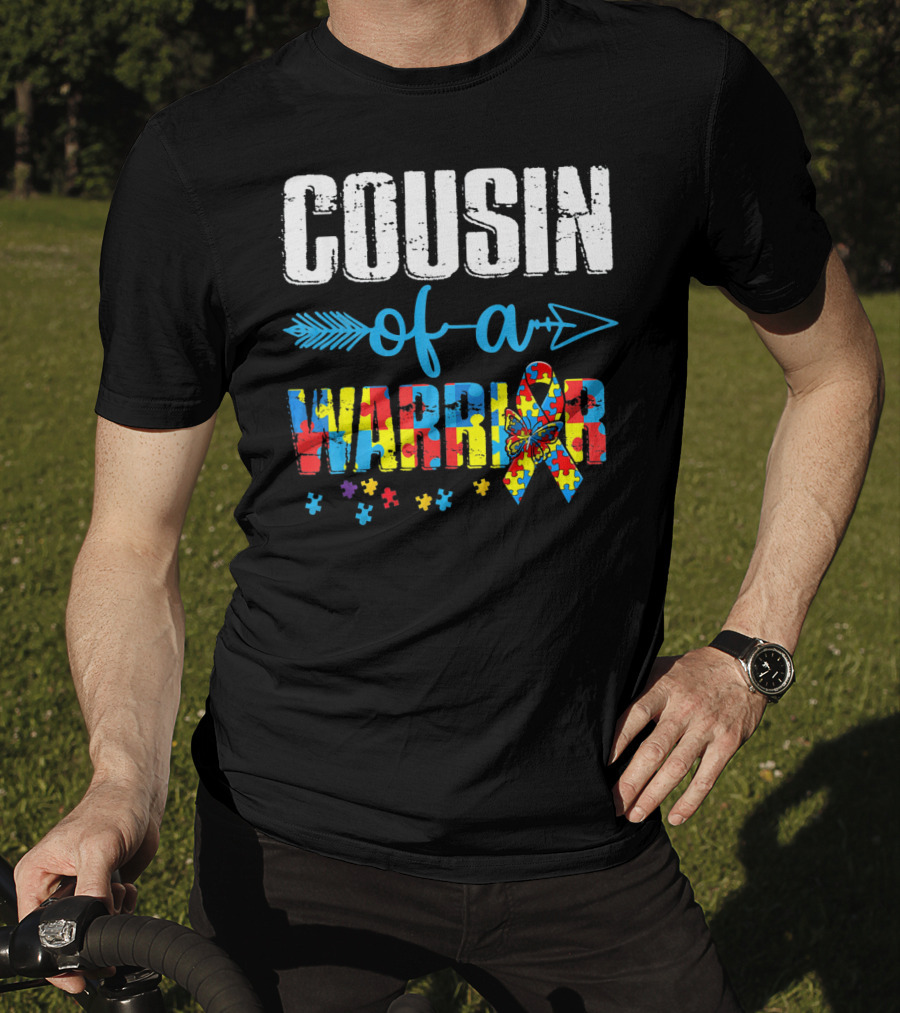 Cousin Of A Warrior Autism Awareness Puzzle Ribbon Butterfly T-Shirt