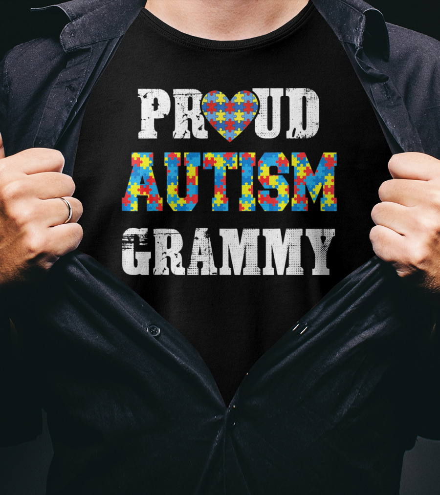 Proud Autism Grammy Puzzle Piece Heart Autism Awareness T-Shirt