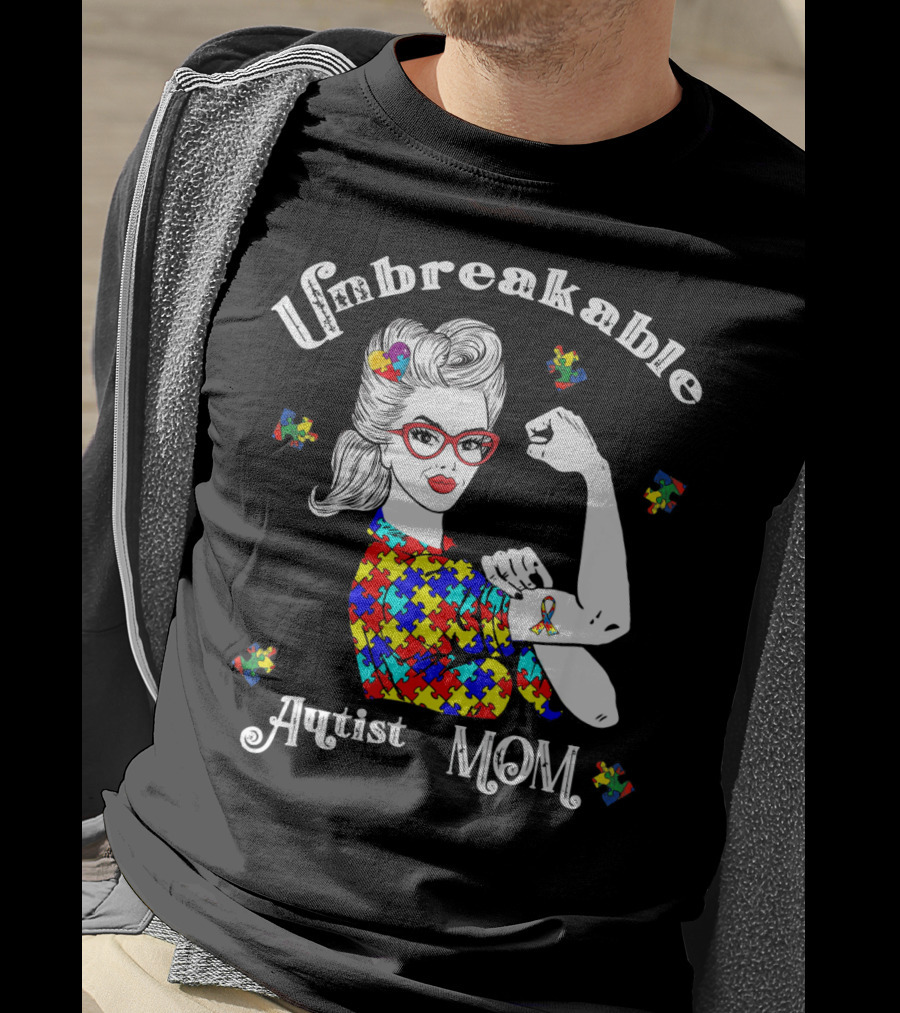 Unbreakable Autist Mom Puzzle Piece T-Shirt