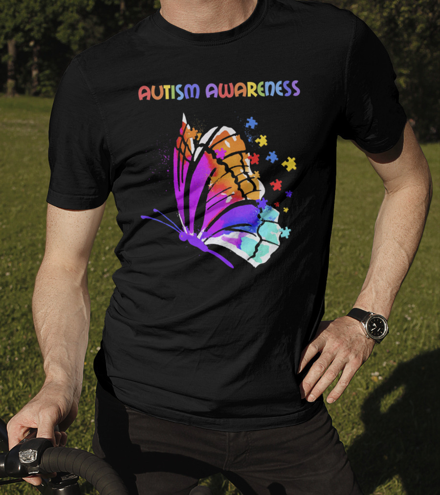Autism Awareness Colorful Butterfly With Puzzle Pieces T-Shirt