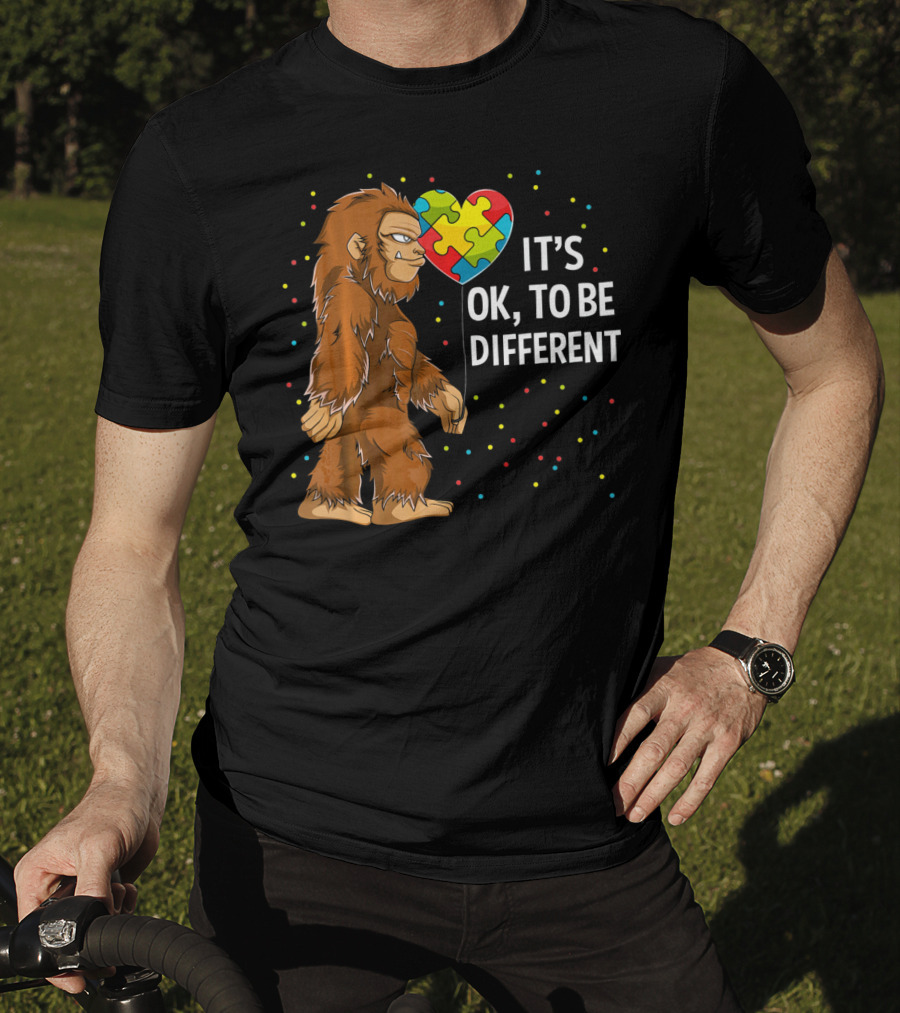 Autism Awareness Bigfoot Heart Puzzle It's OK To Be Different T-Shirt