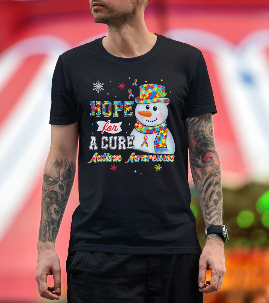 HOPE FOR A CURE Autism Awareness Snowman Puzzle T-Shirt