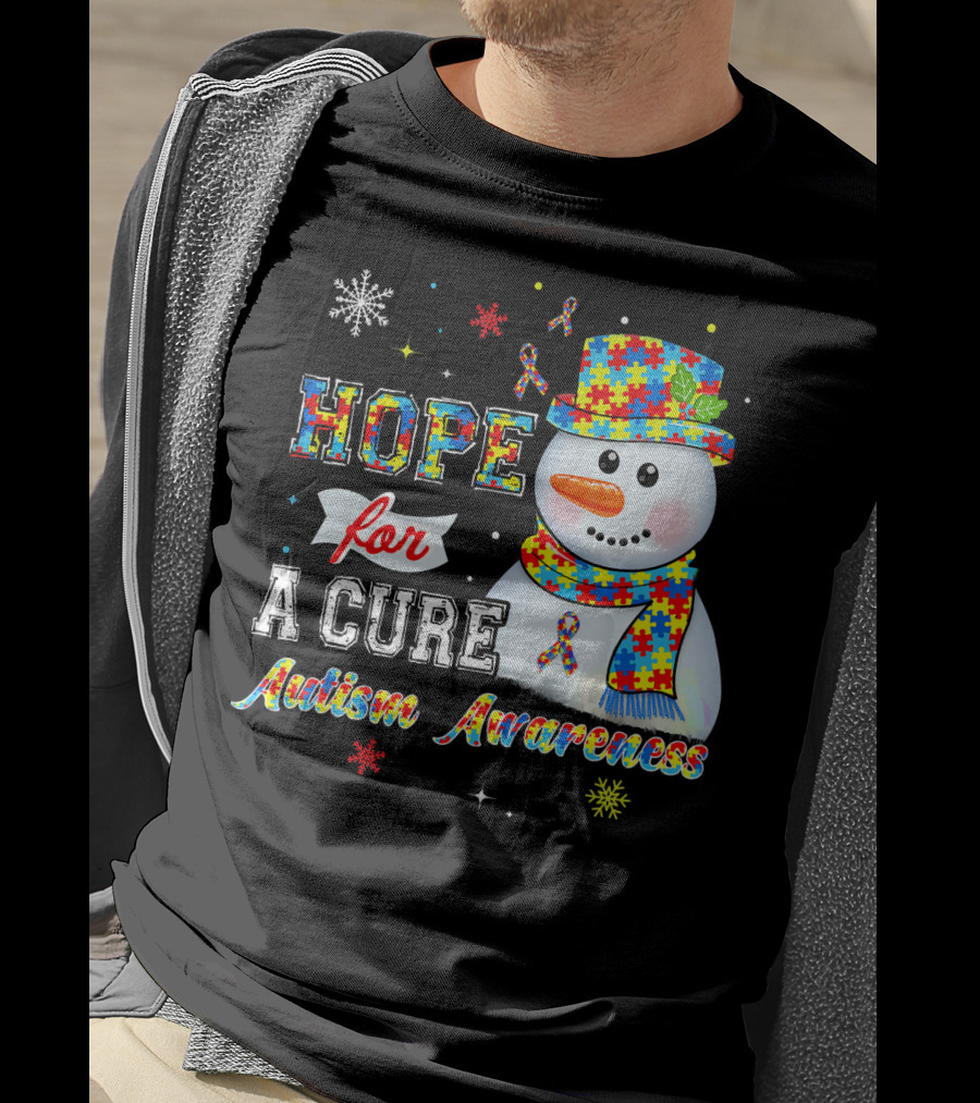 HOPE FOR A CURE Autism Awareness Snowman Puzzle T-Shirt
