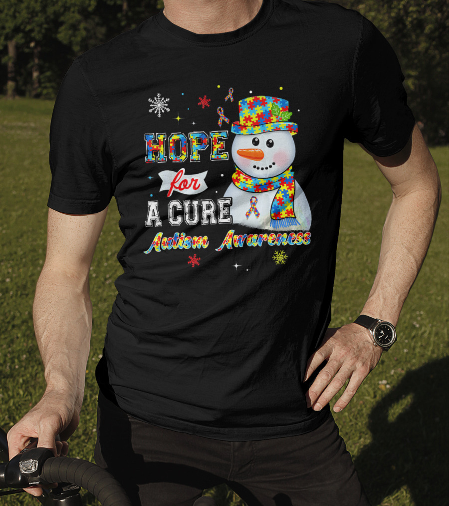HOPE FOR A CURE Autism Awareness Snowman Puzzle T-Shirt
