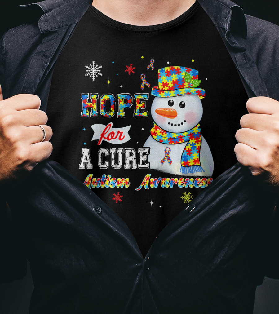 HOPE FOR A CURE Autism Awareness Snowman Puzzle T-Shirt