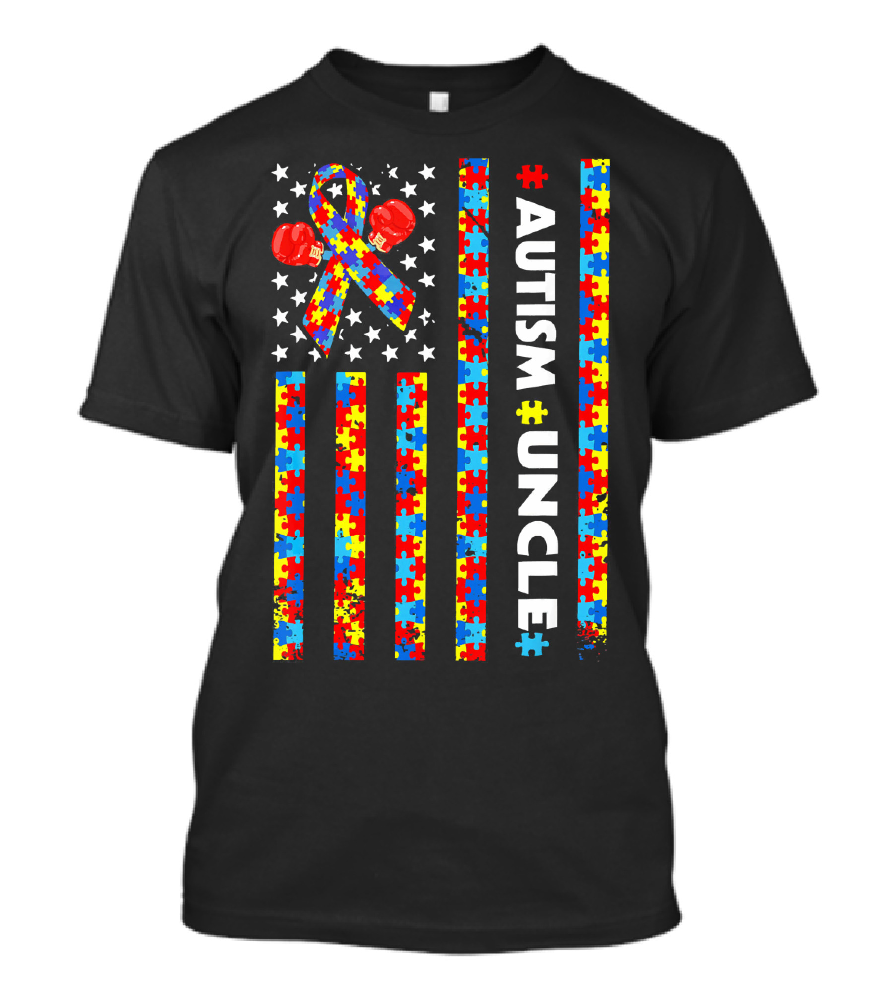 Autism Awareness Puzzle Flag With Boxing Gloves Uncle T-Shirt