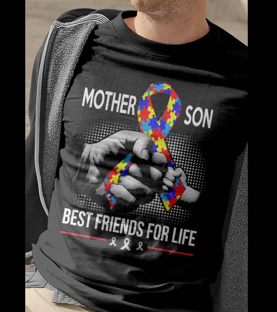 Mother Son Best Friends For Life Autism Awareness Puzzle T-Shirt