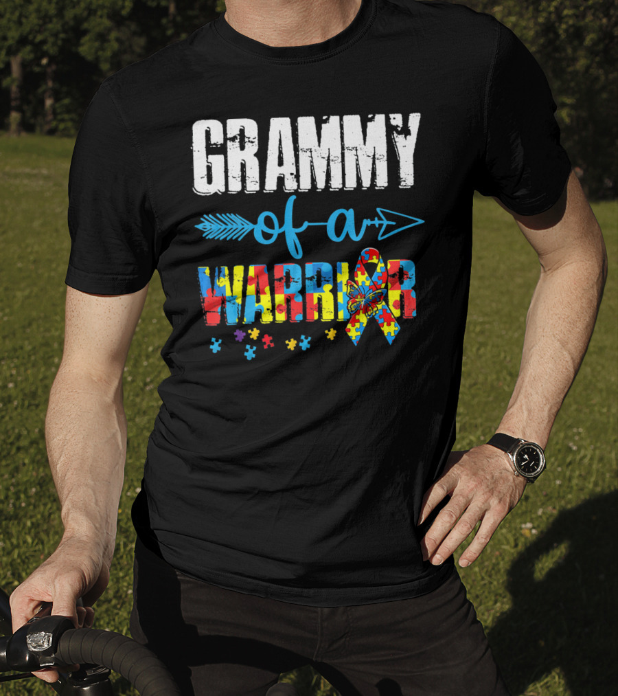 Grammy Of A Warrior Autism Awareness Puzzle Piece T-Shirt