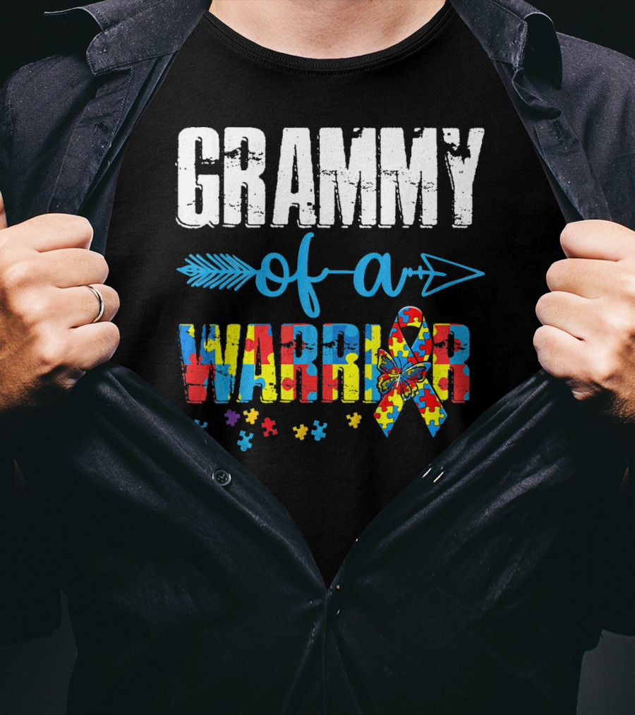 Grammy Of A Warrior Autism Awareness Puzzle Piece T-Shirt