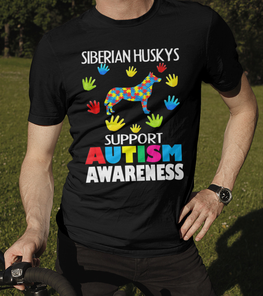 Siberian Huskys Support Autism Awareness T-Shirt