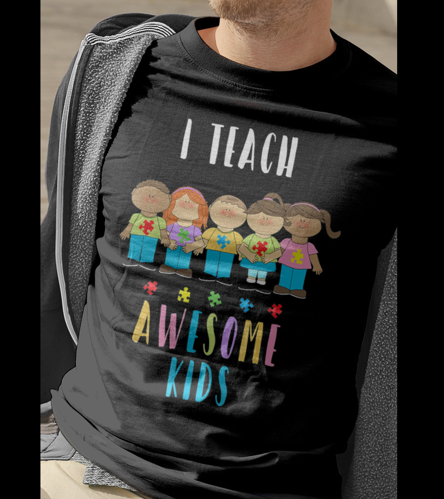 I Teach Awesome Kids Puzzle Piece Unity T-Shirt